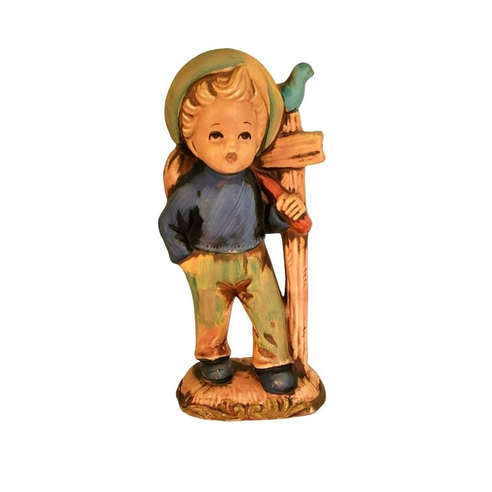 Vintage Arcadia Boy With Knapsack Bird C-7071 Figurine